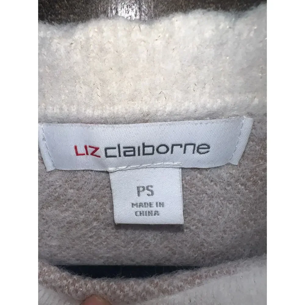 Liz Claiborne Womens Petite Floral Metallic Knit Pullover Sweater, size S
